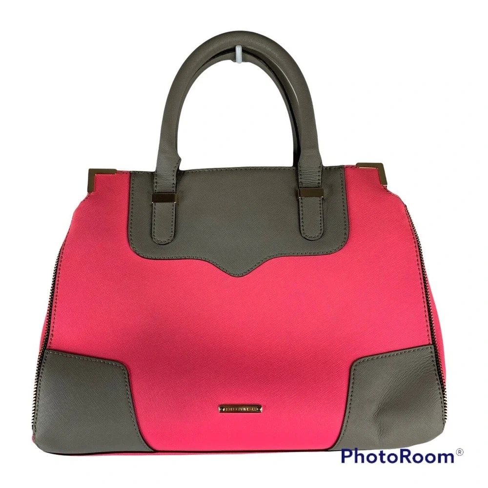 Rebecca Minkoff Amorous Satchel Bright Pink Gray Leather Bag Crossbody Strap